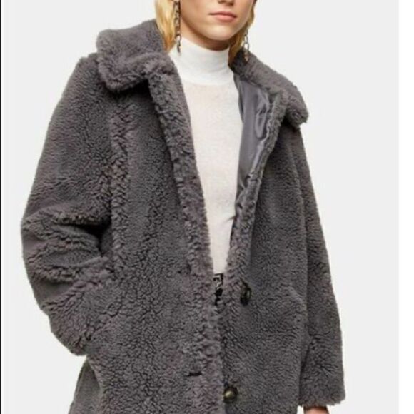 Topshop Faux Fur Borg Coat Size 8 - Picture 1 of 9